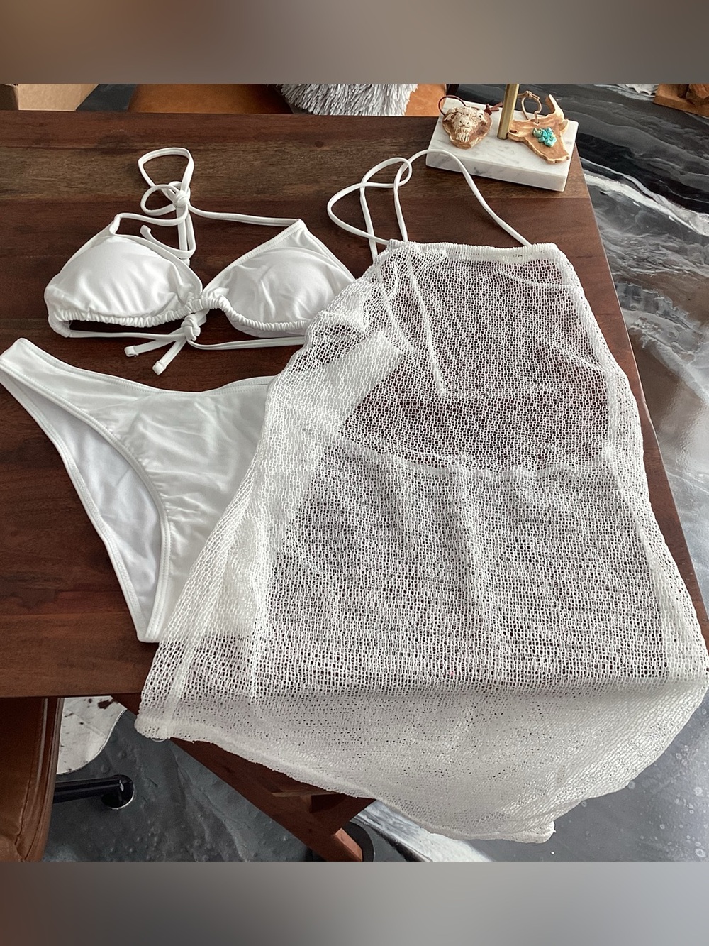 White Ladies Triangle Bikini Set with Sheer Cover-Up - NWOT